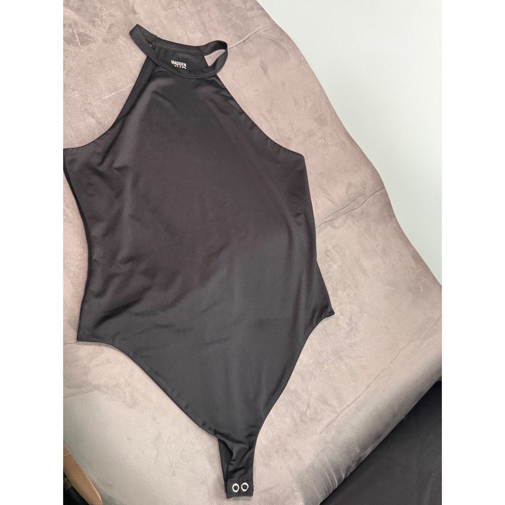 Madden NYC Bodysuit Womens L Black Halter High Neck Sleeveless NT467AP10